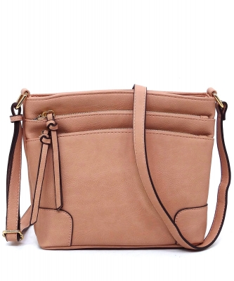 Fashion Multi Zip Pocket Crossbody Bag WU059 ROSEPINK